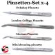 Pinzetten Set 4-teilig – Debakey, London College, Meriam & Mini-Dressing Pinzette – Chirurgisch / Medizinisch